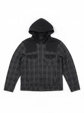Ibex Merino Wool Hoodie Jacket Men’s Large Black Grey Plaid USA